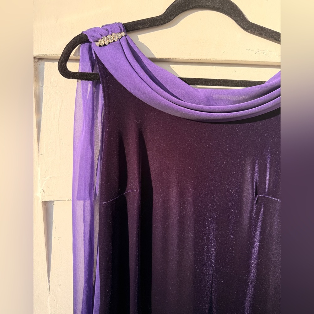 Anastasia Vibes Plum Velvet Opera Gown With Shoulder Jewels - Picture 5 of 8